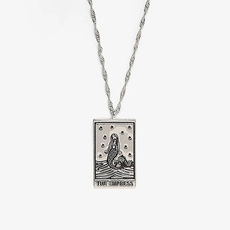 Ladies necklaces zodiac sign necklaces-Silver Tarot Card Pendant Necklace