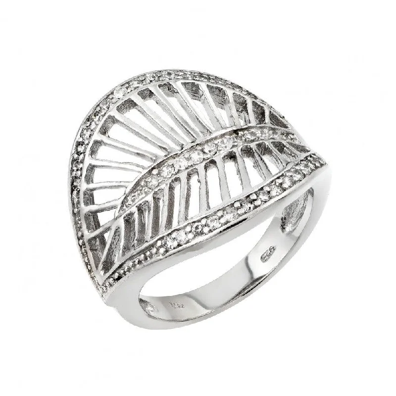 ladies ring valentine’s day-Silver 925 Rhodium Plated Clear CZ Filigree Leaf Ring - STR00972