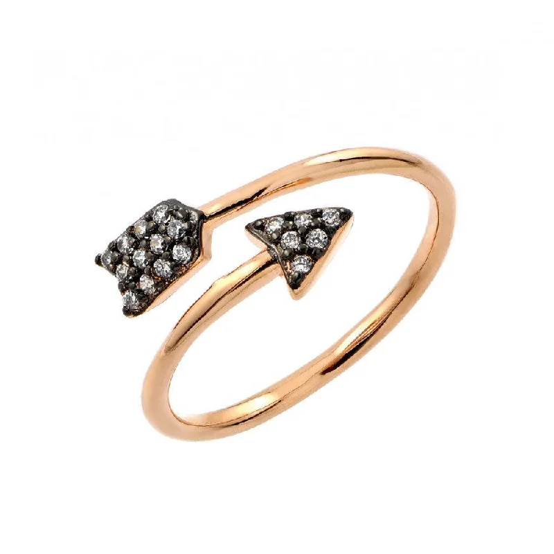 ladies ring fall gold-Silver 925 Black Rhodium and Gold Plated 2 Toned Clear CZ Arrow Ring - BGR00860