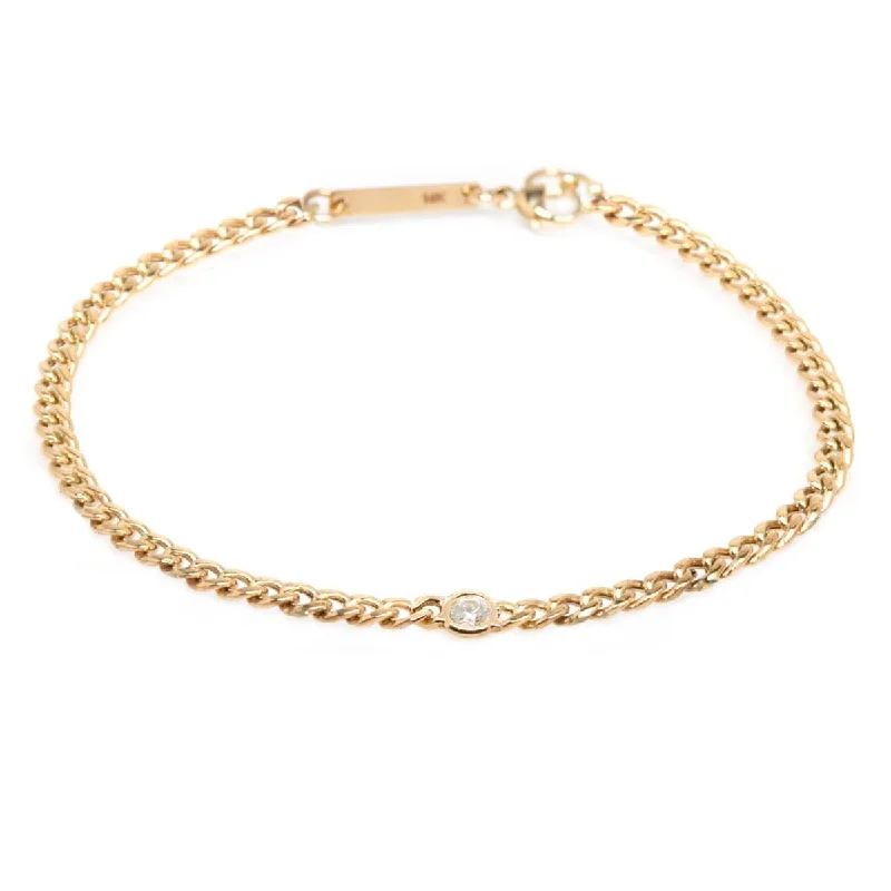 Ladies bracelets baguette cut designs-14K Gold Small Curb Chain Bracelet with Floating 3mm Diamond