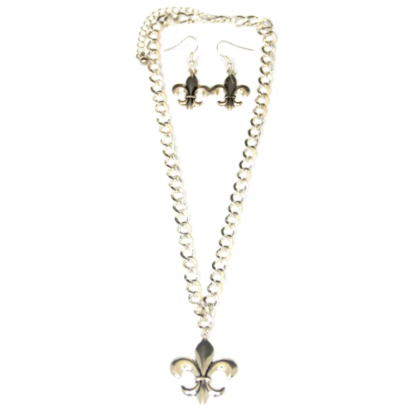 Ladies necklaces brushed texture styles-Fleur De Lis Necklace & Earrings