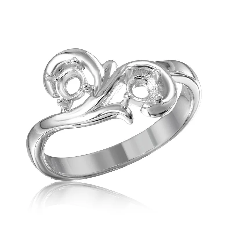 ladies ring lightweight-Silver 925 Rhodium Plated Vine Design 2 Stones Mounting Ring - BGR01206