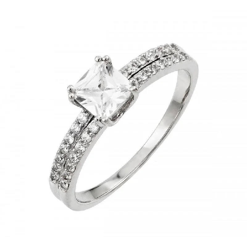 ladies ring for sister-Silver 925 Rhodium Plated Clear Princess Cut CZ Ring - STR00996