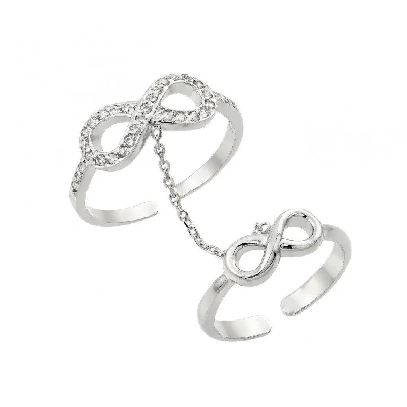 ladies ring modern gold-Silver 925 Rhodium Plated Clear CZ Infinity Knuckle Slave Ring - BGR00881