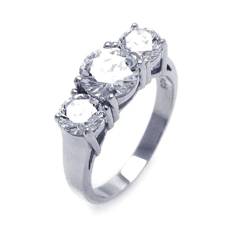 ladies ring dainty platinum-Silver 925 Rhodium Plated CZ Past Present Future Ring - STR00696