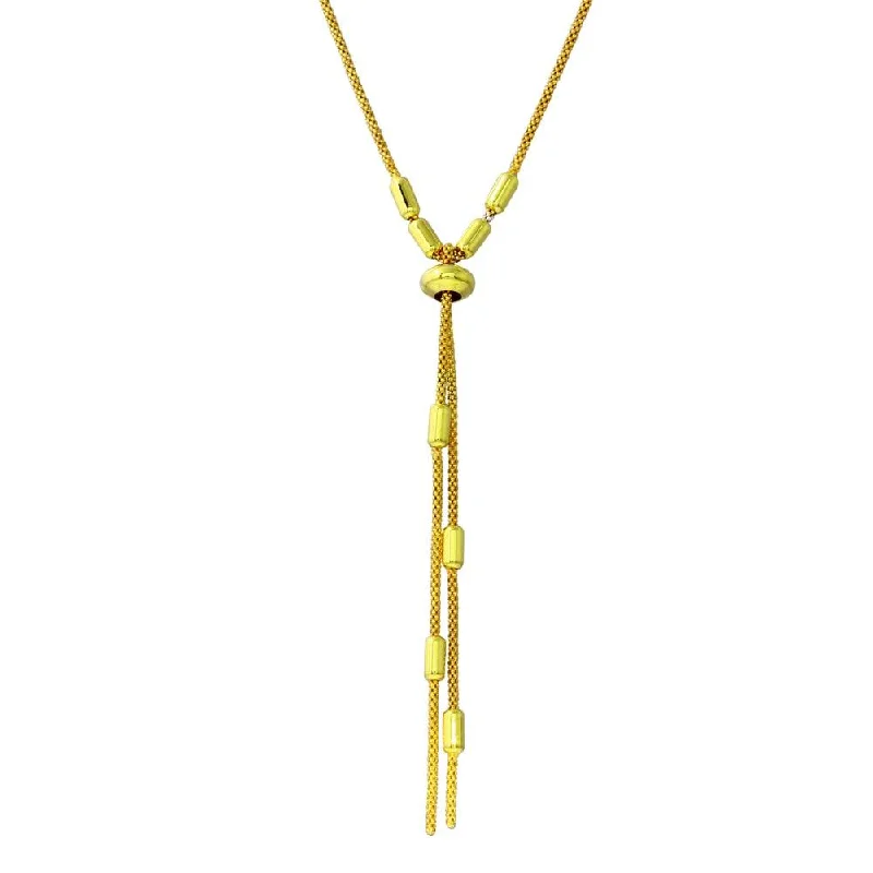 ladies ring gift ideas-Gold Plated 925 Sterling Silver Round Bar Tassel Necklace with Adjustable Ring - ARN00034GP