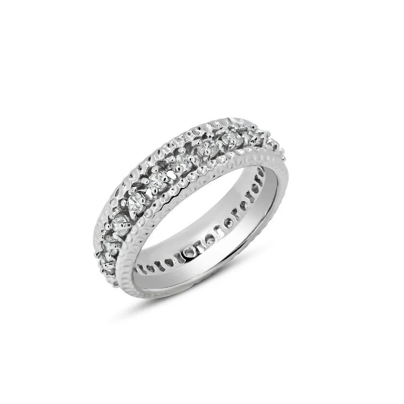 ladies ring polished silver-Silver 925 Rhodium Plated Channel Set Clear CZ Eternity Ring - BGR00723