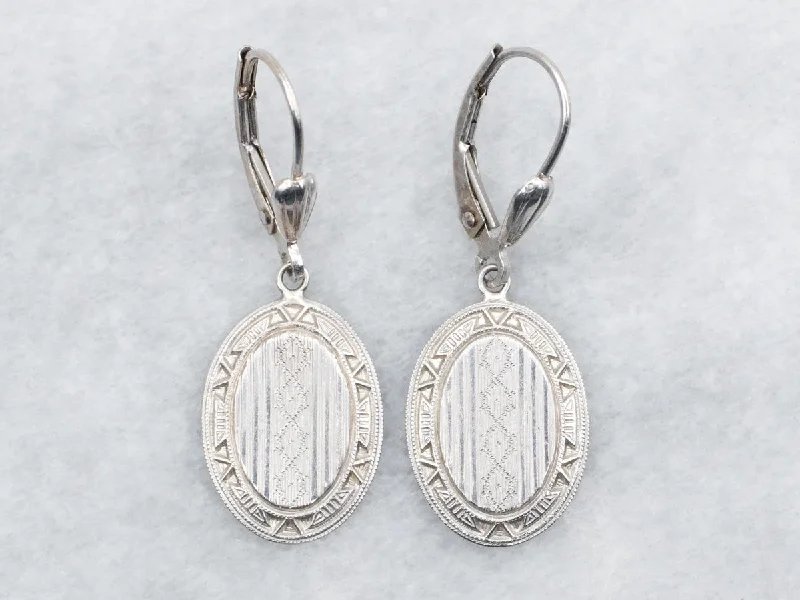 ladies earrings cuff-White Gold Etched Drop Earrings