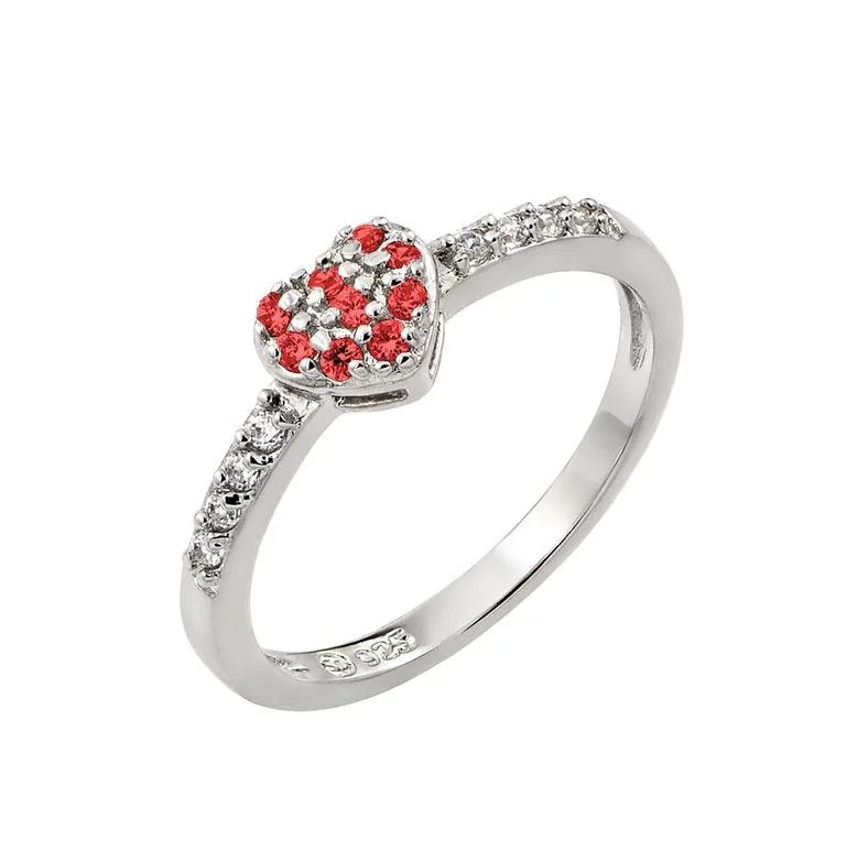 ladies ring hypoallergenic gold-Rhodium Plated 925 Sterling Silver Clear Inlay CZ July Birthstone Heart Ring  - BGR00784JUL