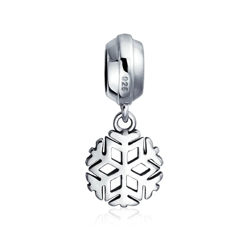 Ladies bracelets durable craft bracelets-Snowflake Christmas Charm Bead Sterling Silver for European Bracelets