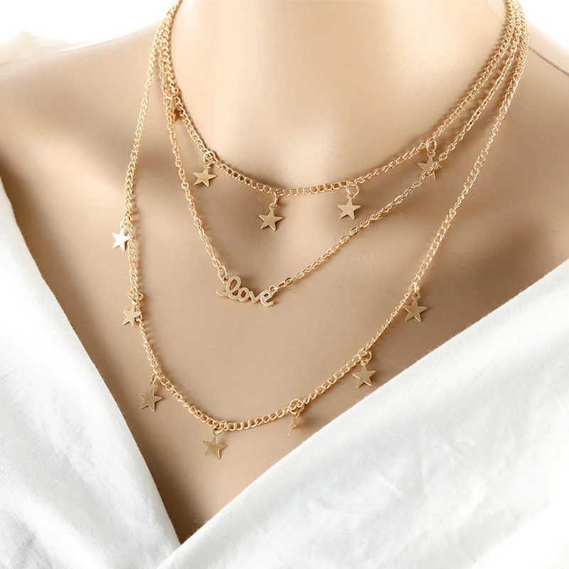 Ladies necklaces worldwide fashion appeal-SEXY SPARKLES Multilayer Layered Layer Long Necklaces Chain for Womens Jewelry