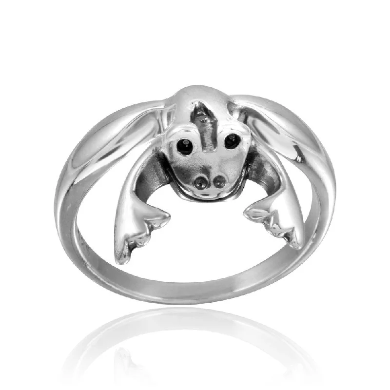 ladies ring zodiac sign-High Polished 925 Sterling Silver Frog Ring - CR00753