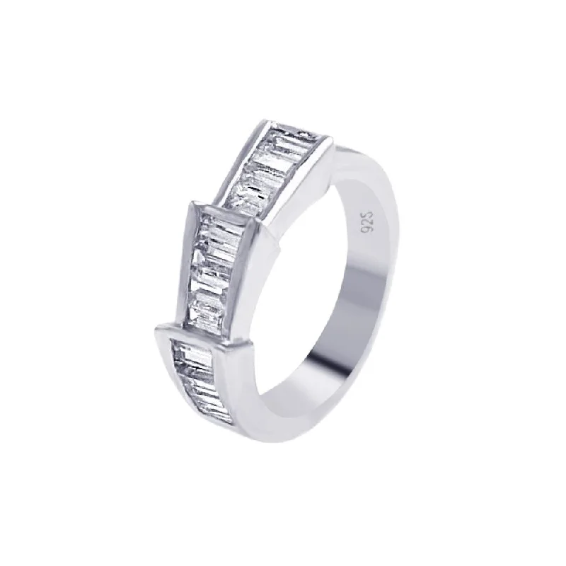 ladies ring multi-stone-Silver 925 Rhodium Plated Clear Baguette CZ Ring - AAR0025