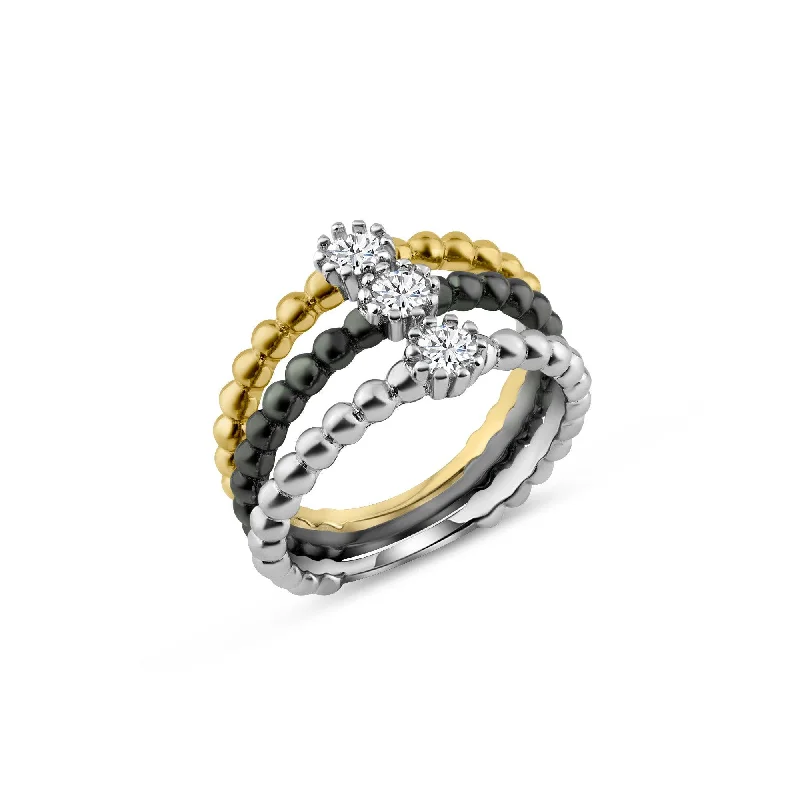 ladies ring winter gold-Three-Tone 925 Sterling Silver CZ Ring Set - BGR01170