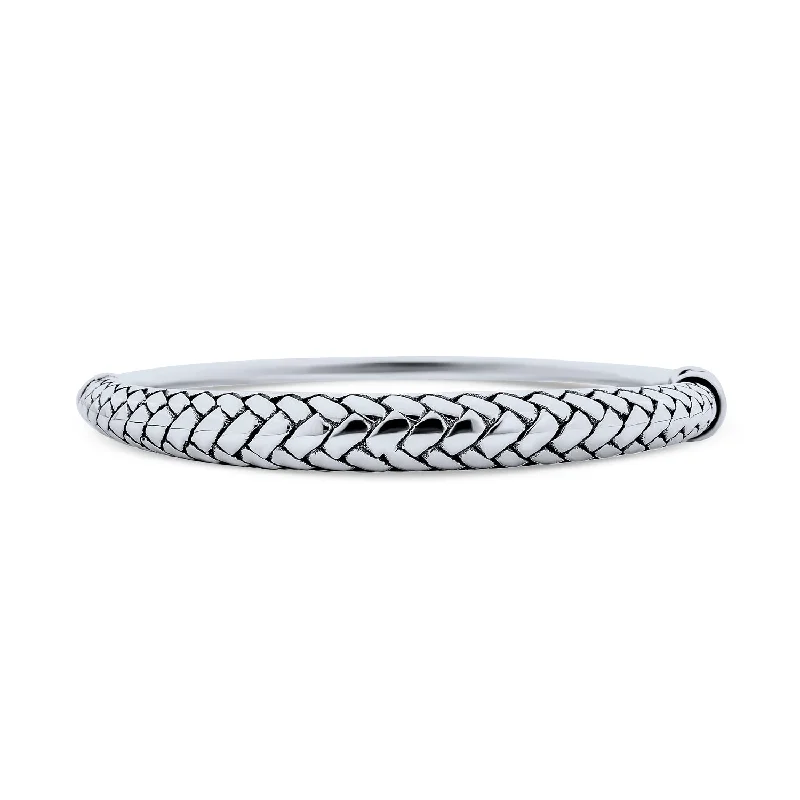 Ladies bracelets adjustable fit options-Bali Singaraja Weave Bangle Bracelet in Oxidized Sterling Silver, 7.5 Inch