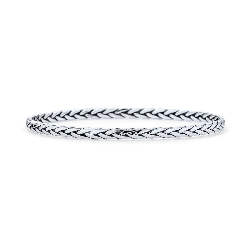 Ladies bracelets metallic sheen styles-Stackable Twisted Rope Bangle Bracelet in Sterling Silver, Basket Weave Design