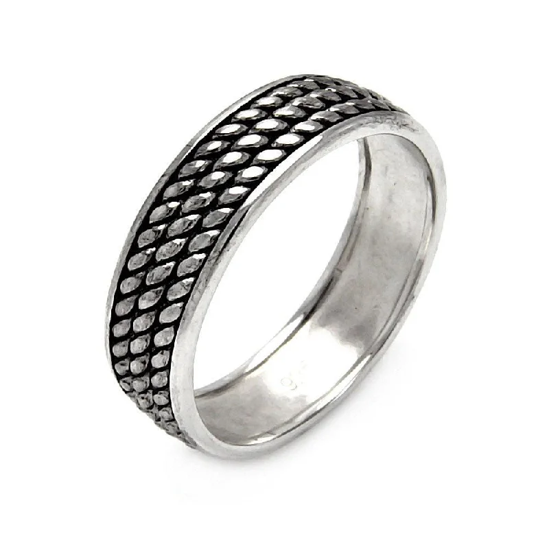 ladies ring braided silver-Silver 925 Oxidized Rhodium Plated Eternity Rope Ring - STR00457