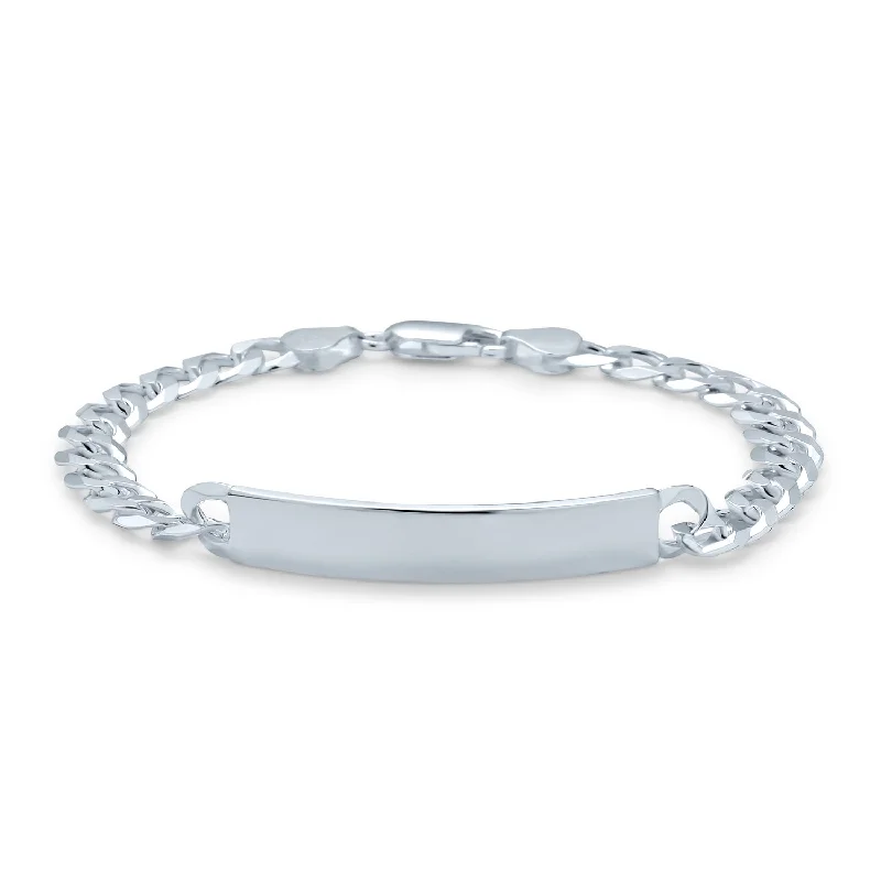 Ladies bracelets affordable price range-200 Gauge Sterling Silver Men's ID Bracelet Miami Cuban Curb Link Made in Italy 8-9 Inch