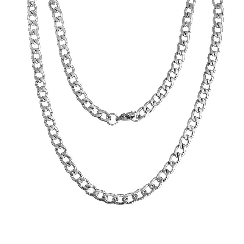 Ladies necklaces glitter accent styles-Sexy Sparkles Stainless Steel Link Curb Chain Necklace for Men Women 21 5/8inch  Length