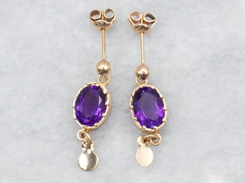 ladies earrings luxury gold-Amethyst Drop Earrings with Gold Tassels