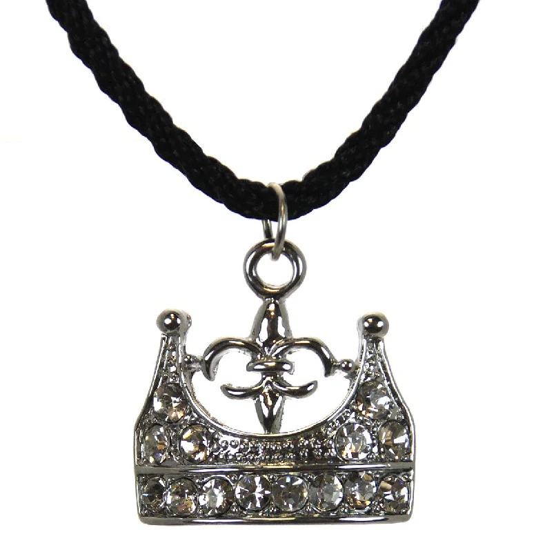 Ladies necklaces statement jewelry pieces-Crown Pendant on a Black Necklace