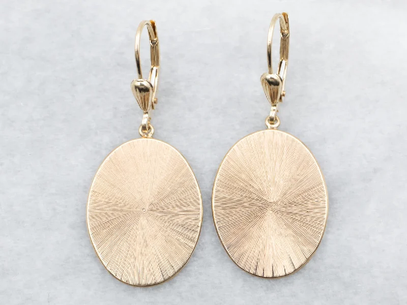 ladies earrings asymmetrical silver-Yellow Gold Oval Textured Cufflink Conversion Drop Earrings