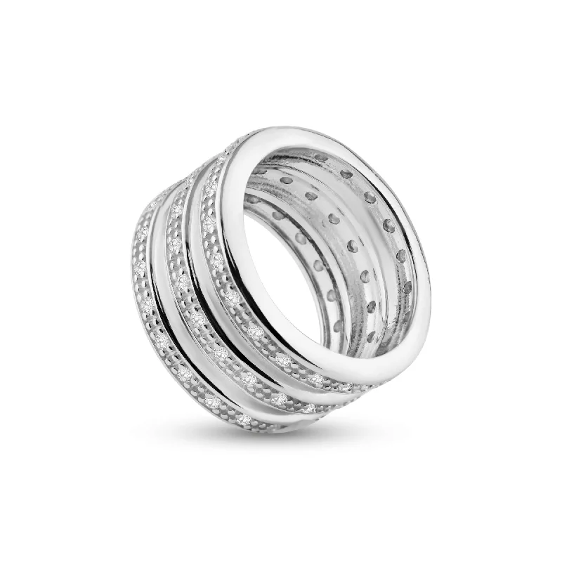 ladies ring heavy platinum-Silver 925 Rhodium Plated CZ Thick Channel Ring - STR00548