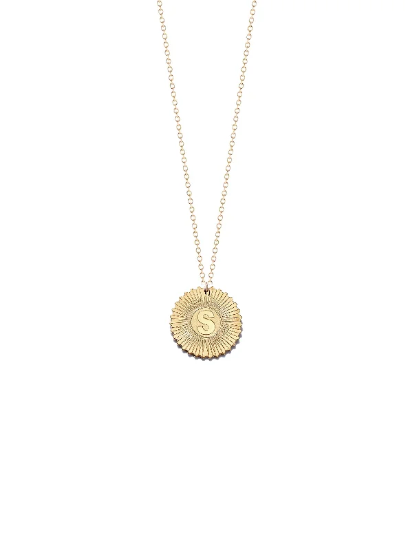 Ladies necklaces baguette cut designs-Initial Medallion Necklace