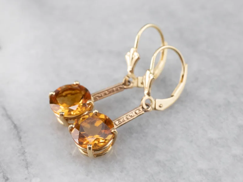 ladies earrings cluster silver-Citrine and Gold Drop Earrings