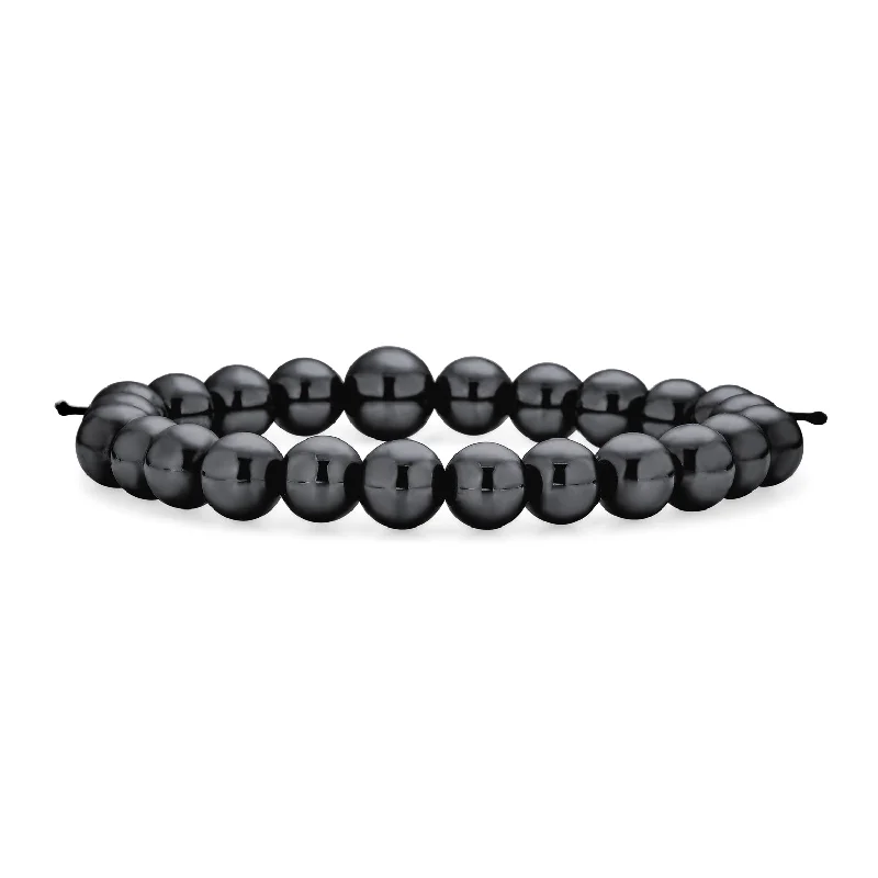 Ladies bracelets pointed tip styles-Mala Prayer Hematite Bead Stretch Bracelet for Men Black Grey 8MM