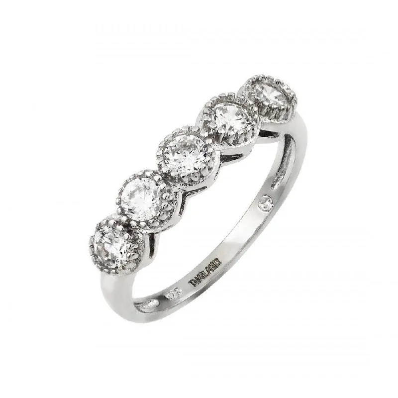 ladies ring futuristic-Silver 925 Rhodium Plated 5 Clear CZ Cluster Ring - STR01010