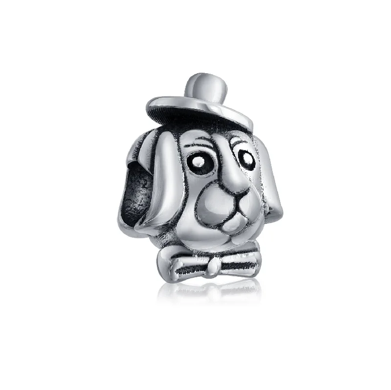 Ladies bracelets sentimental keepsake value-BFF Puppy Top Hat Charm Bead in Oxidized Sterling Silver for European Bracelets