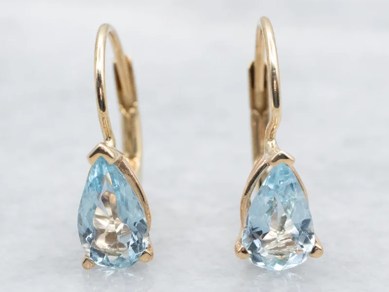 ladies earrings elegant platinum-Aquamarine Drop Earrings