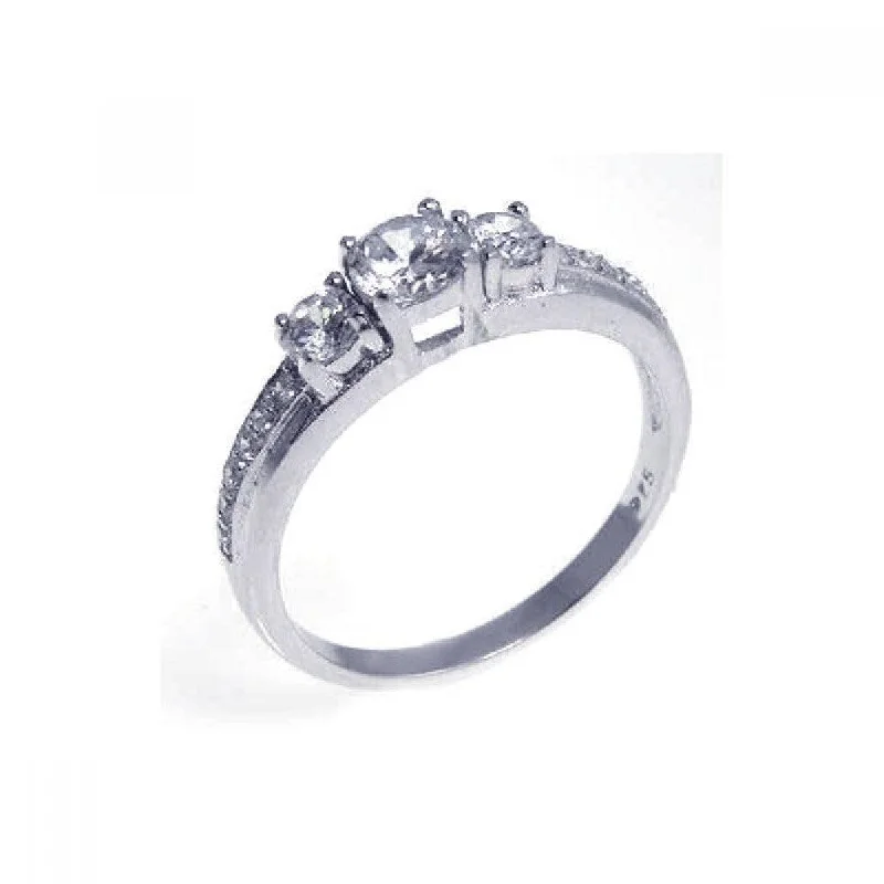 ladies ring artistic-Silver 925 Rhodium Plated CZ Past Present Future Ring - STR00550