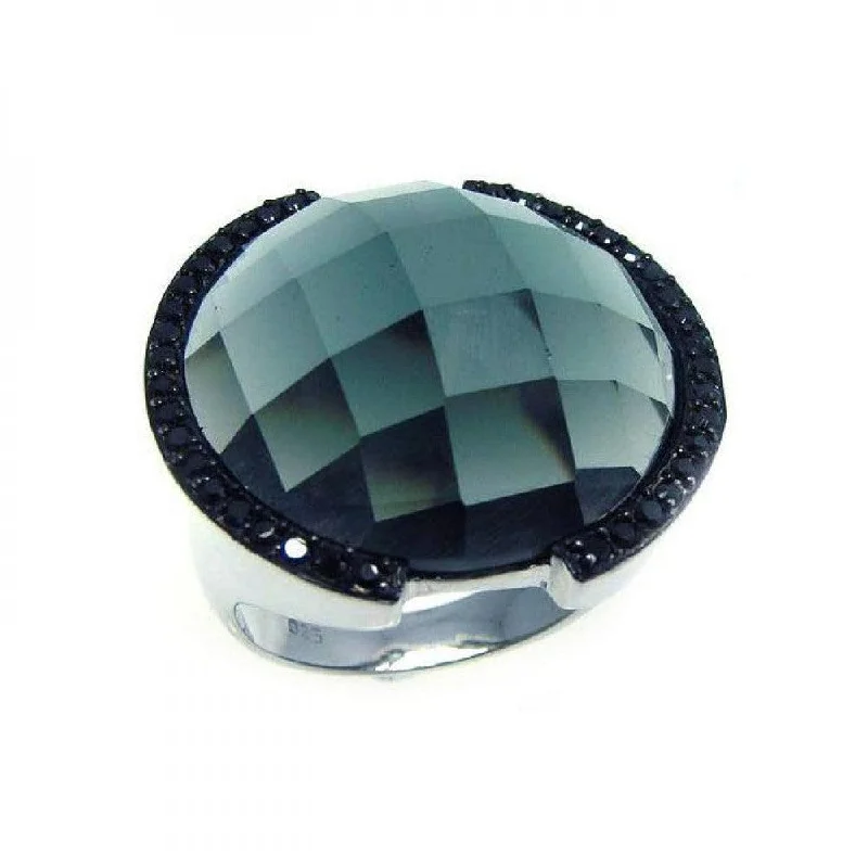 ladies ring oxidized-Silver 925 Rhodium and Black Rhodium Plated Black CZ Dome Ring - STR00487