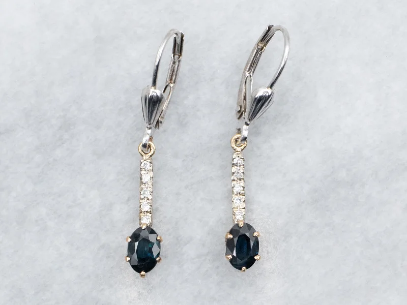 ladies earrings blue sapphire-Sapphire and Diamond Drop Earrings