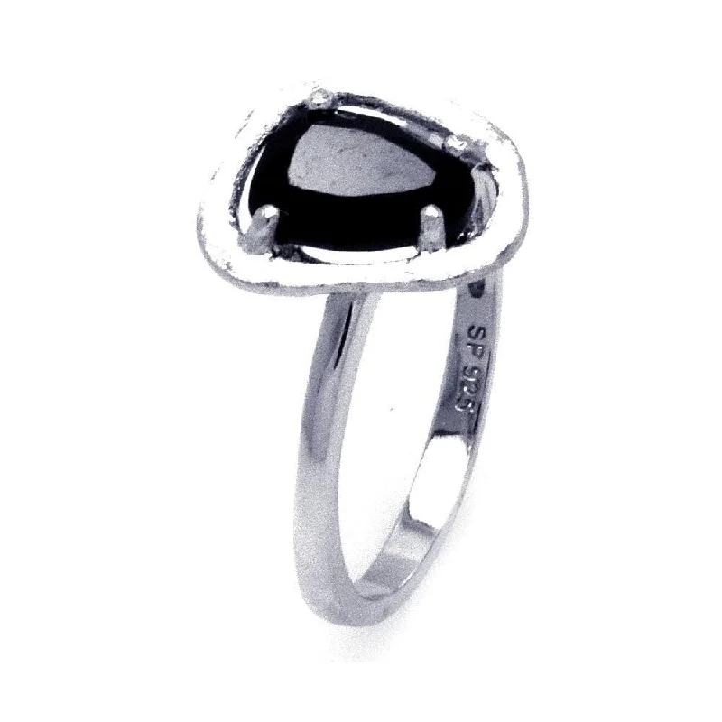 ladies ring pearl silver-Silver 925 Rhodium Plated Black Center CZ Ring - STR00875