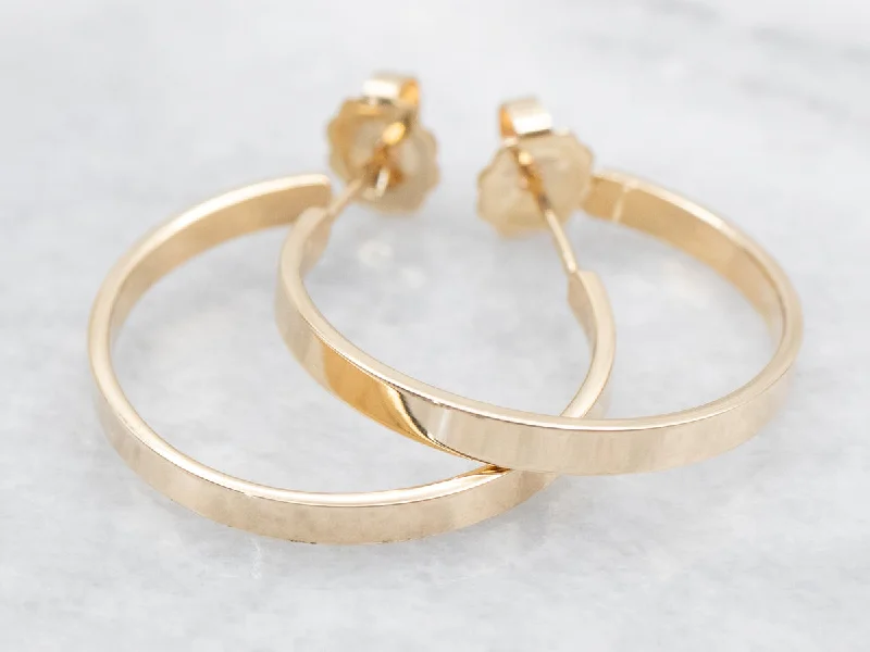 ladies earrings celestial-Flat Gold Hoop Earrings with Stud Backs