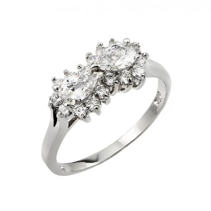 ladies ring constellation-Silver 925 Rhodium Plated Double Cluster Ring - BGR00894