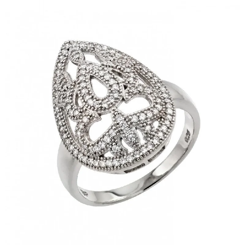 ladies ring classic silver-Silver 925 Rhodium Plated Micro Pave CZ Ring - GMR00017