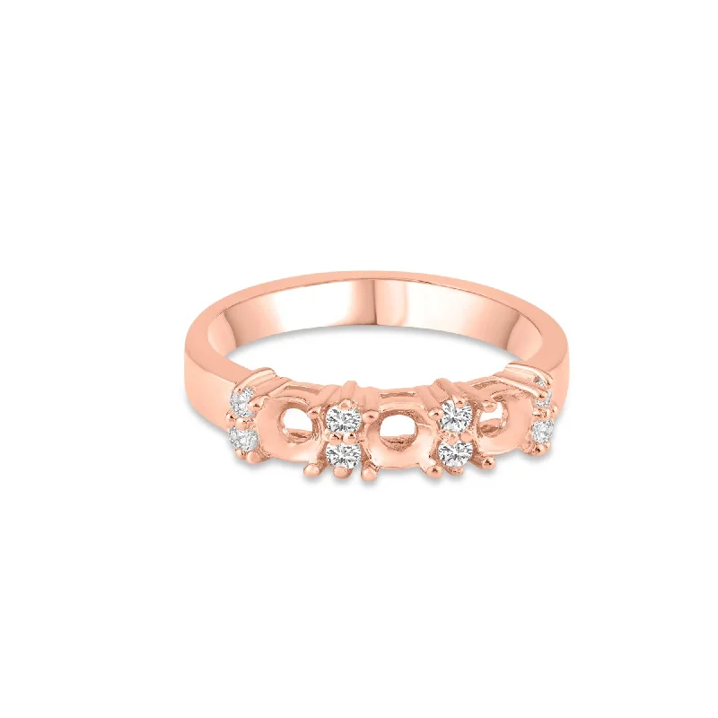 ladies ring floral engraving-Rose Gold Plated 925 Sterling Silver 3 Mounting Stone Ring with CZ - BGR01210RGP