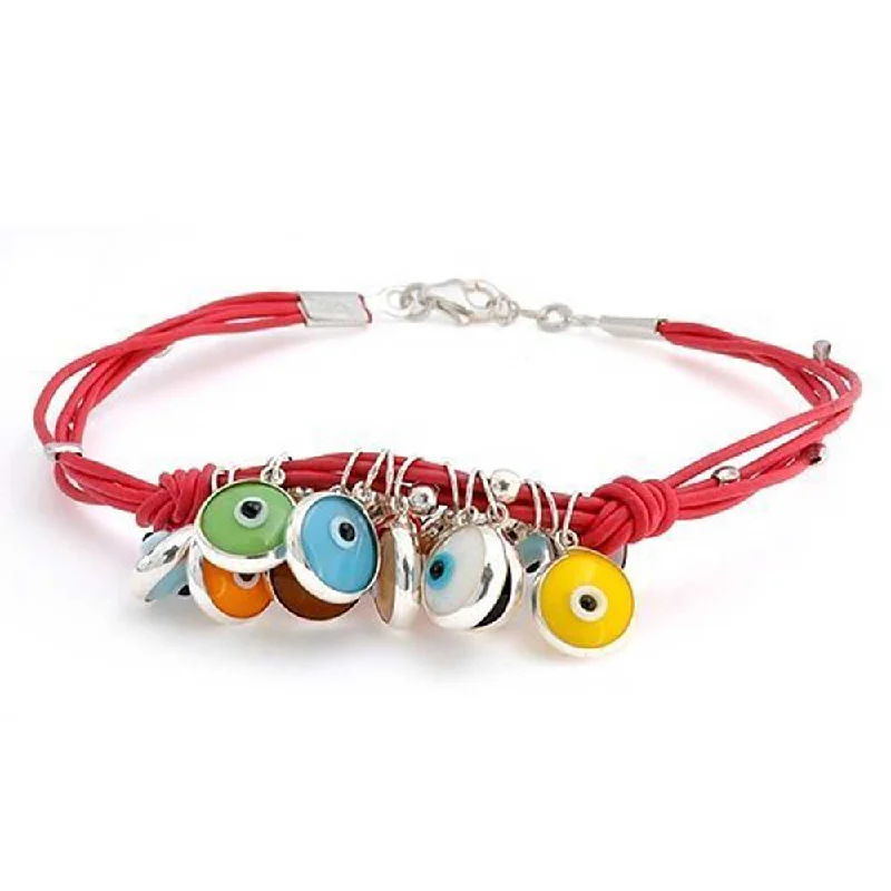 Ladies bracelets mixed material bracelets-Protection Good Luck Amulet Strand Bracelet with Multicolor Evil Eye Beads 7-7.5 Inch