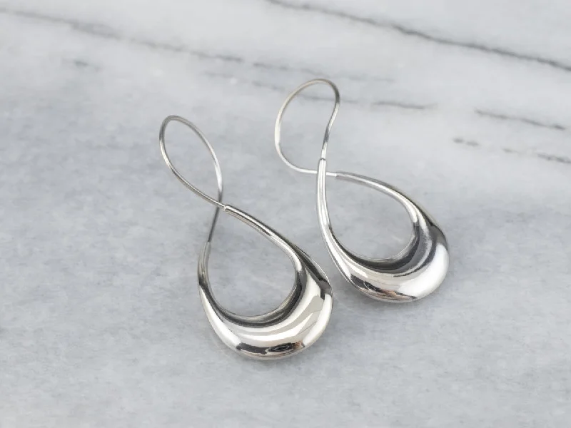 ladies earrings chain silver-Modernist Twisted White Gold Hoop Earrings