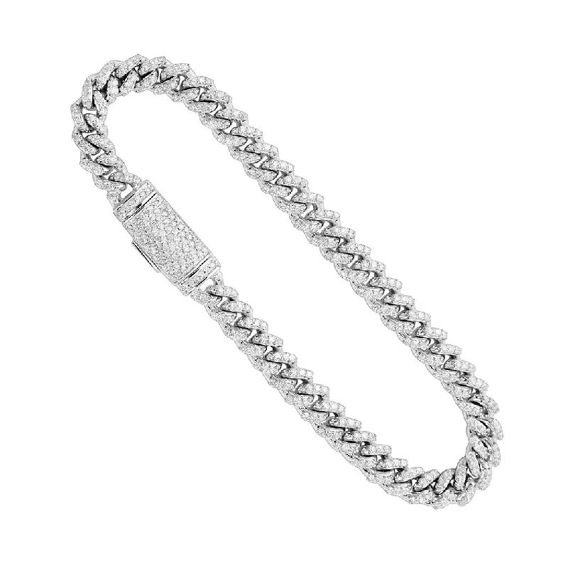 Ladies bracelets petite charm designs-Cuban Bracelet 7mm 14k White Gold Lab 2.7ctw