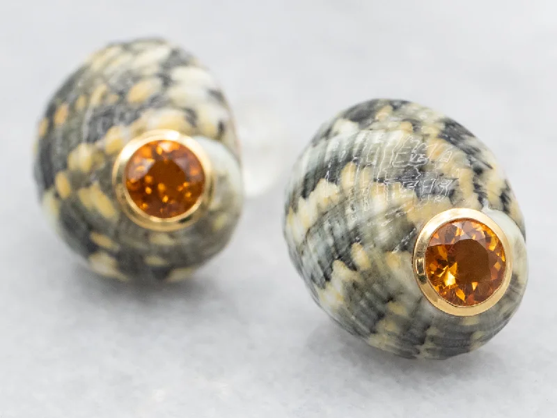 ladies earrings teardrop silver-Trianon Citrine and Shell Stud Earrings