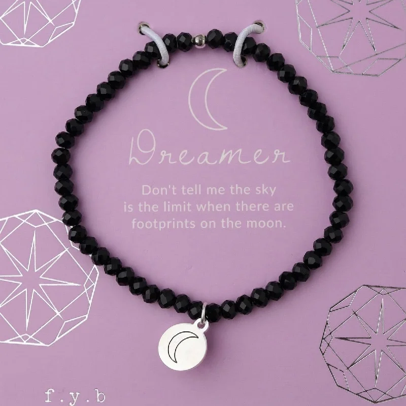 Ladies bracelets jade decorative pieces-Dreamer - Stretchy Black Crystal Bracelet - Silver