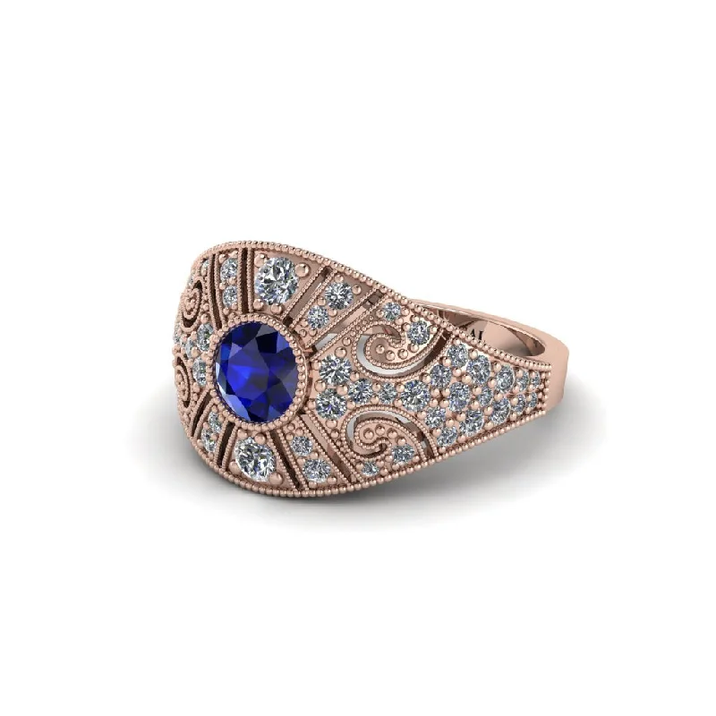 ladies engagement ring summer style-Sapphire Vertical Three Stone Vintage Engagement Ring - Vivienne No. 14