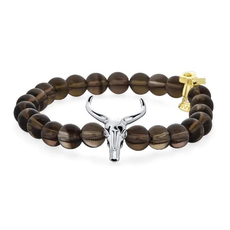 Ladies bracelets limited run designs-Texas Longhorn Stretch Bracelet with Brown Beads