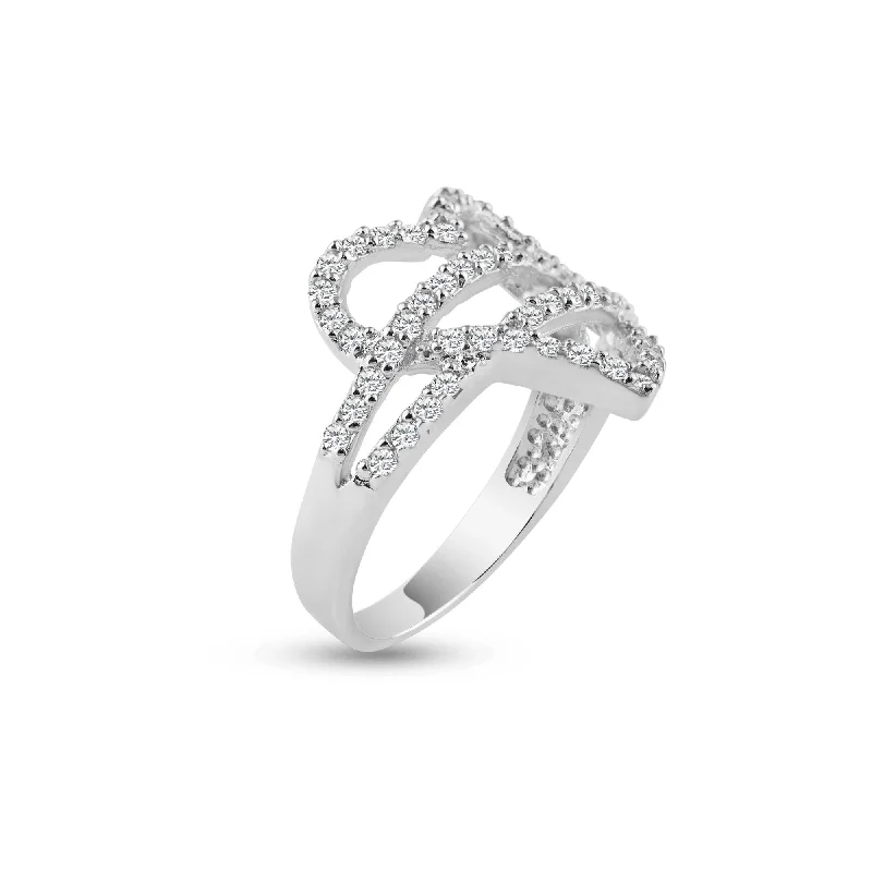 ladies ring under 100-Silver 925 Rhodium Plated Pave Set CZ Open Heart Ring - AAR0070