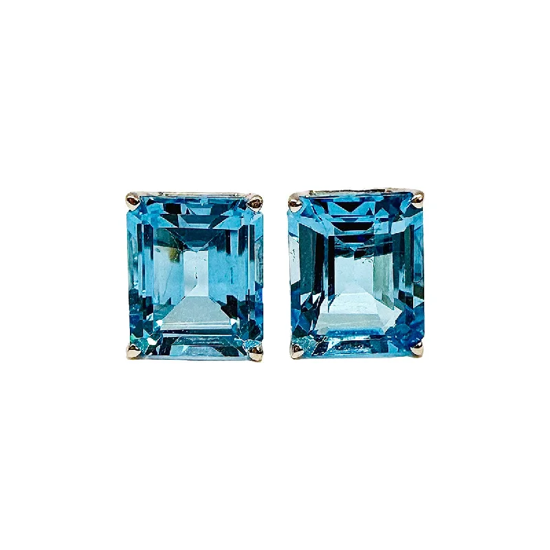 ladies earrings small batch-14K White Gold Stud Earrings with Rectangular Topaz